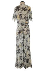 Dreamy 1920s Unlabeled Feather Light Floral Print Silk Chiffon Dress w Jacket
