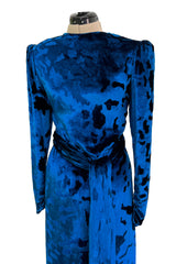 Fabulous Fall 1986 Bill Blass Runway Brilliant Blue Silk Velvet Dress w Open Cut Out Back