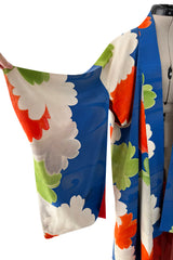 1920s-30s Unlabeled Silk Kimono with Classic Sleeve & Oversized Floral Print