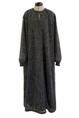 Amazing 1970s Kay Cosserat Hand Knit / Handmade Grey Angora Silk Mohair Caftan Dress w Belt
