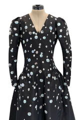 Fall 1979 Yves Saint Laurent Unlabled Haute Couture Black Silk Dress w Elaborate Sequin & Crystal Detailing