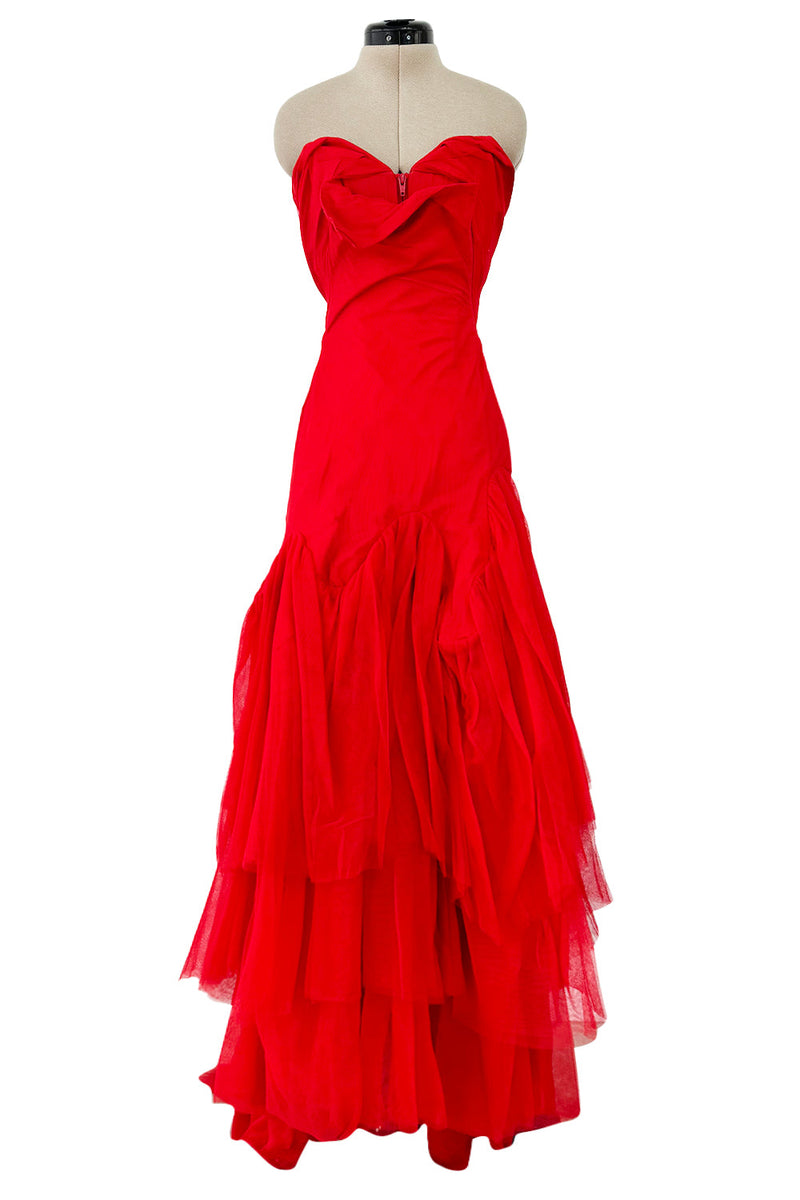 Spring 2012 Vivienne Westwood Runway Look 48 Red Silk Tulle Corset Dress w Full Netted Skirt