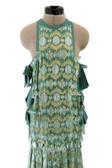 Outstanding Spring 2014 Lanvin by Alber Elbaz Runway Metallic Green & Gold Dress w Ribbon Detailing