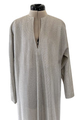 Fantastic 1970s Halston Metallic Silver Lame Lurex Full Length Caftan Dress w Notched Neckline