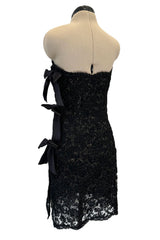Fall 1998 Yves Saint Laurent Black Strapless Gold & Black Cord Dress w Side Bows