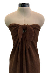 Ultra Rare 1976 Halston Iconic Front Tying Easy to Wear Column Dress in a Bias Cut Chocolate Brown Terry Cloth