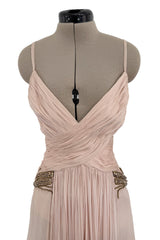 c 2007 Roberto Cavalli Pale Ballet Pink Pleated Silk Jersey Dress w Front Plunge & Rhinestones