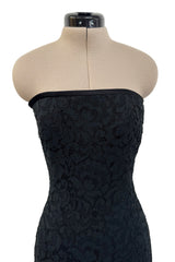 Spring 1987 Yves Saint Laurent Numbered Haute Couture Strapless Black Handmade Lace Dress