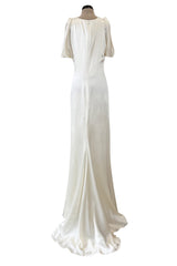 Minimalist 2011 Alexander McQueen Bias Cut Liquid Silk Satin Ivory Dress w Amazing Sleeves
