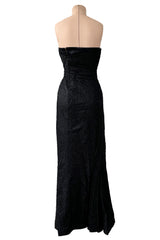 Incredible Spring 2007 John Galliano Strapless Black Lace Dress w Peak Bodice & Intricate Seaming