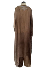 Amazing 1970s Unlabelled Feather Light Graduated Silk Ribbon Chiffon Cape Top & Wide Leg Pant Set