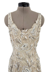 Amazing 1950s Mde. Etoile Ivory Silk Heavily Hand Beaded Demi Couture Dress w Scoop Back