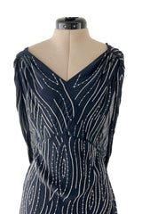 Spring 2006 Christian Dior by John Galliano Blue Bias Cut Silk Chiffon Dress w Silver Sequins & Beads