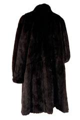 1980s-90s Yves Saint Laurent Dark Brown Mink Swing Car Coat Jacket w Pockets