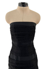 Spring 1987 Yves Saint Laurent Grosgrain, Dotted Net & Silk Strapless Dress w Bows
