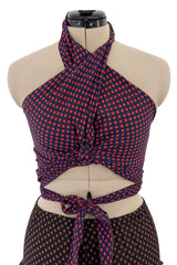 Prettiest Spring 1971 Yves Saint Laurent Documented Dotted Ruffle Skirt & Tie Halter Top Set