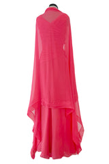 2010s Valentino by Pierpaolo Piccioli & Maria Grazia Chiuri Coral Silk Chiffon Bow Dress w Shawl