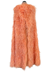 Documented 1960s Tiziani Couture by Karl Lagerfeld Peach Silk Plunge Dress w Matching Feather Cape