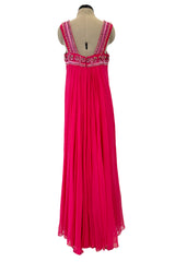 1960s Helen Rose Pink Silk Chiffon Dress w Elabroately Beaded & Sequins Bodice