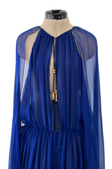 Exceptional Fall 2010 Emilio Pucci by Peter Dundas Look 42 Blue Silk Chiffon Caped Dress