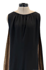 Striking Fall 1976 Chloe by Karl Lagerfeld Runway Documented Black Silk & Metallic Gold Caped Back Panel Dress
