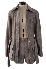 Best 1970s Valentino Four Pocket Tie Belt Jacket w Tailored Shorts Set & Gold V Logo Buttons