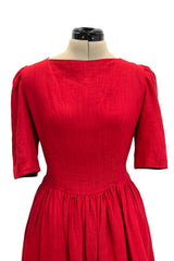 Numbered Spring 1984 Lanvin by Jules-Francois Crahay Runway Red Lined Dress w Open Bow Back