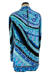 Chic Little 1970s Leonard Ocean Blues Printed Silk Jersey Untra Mini Dress or Tunic