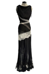 Ethereal Spring 2011 Nina Ricci by Peter Copping Black Silk Chiffon & Ivory Lace Plunge Dress