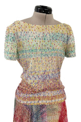 Outstanding Spring 2001 Oscar de la Renta Runway Look 38 Sequin Detailed Sweater & Silk Skirt Set