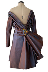 Incredible Fall 1990 Christian Lacroix Haute Couture Silk Runway Backless Dress w Two Elaborate Original Brooches