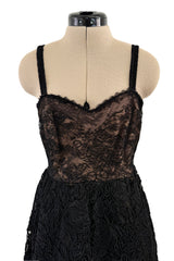 Elegant 1960s James Galanos Couture Black French Lace & Silk Cord Dress