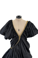 Important Fall 2009 Junya Watanabe Runway Look 29 Black Padded Nylon Dress w Gold Chain Detailing