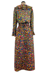 Numbered 1970s Christian Dior by Marc Bohan Demi-Couture Metallic Multi Color Silk Set