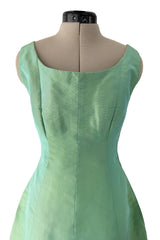 Rare Spring 1964 Cristobal Balenciaga Haute Couture Pale Mint Green Sculpted Silk Taffeta Dress