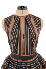 Amazing 2010s Fendi by Karl Lagerfeld Striped Cotton Dress w Transparent Net Panels