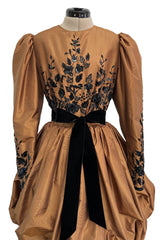 1982 Ady for Givenchy Haute Couture Gold Silk Taffeta Dress w Hand Done Sequin Detailing