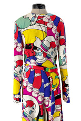 Incredible 1970s Lanvin by Jules-Francois Crahay Clown Print Wide Leg Jersey Jumpsuit
