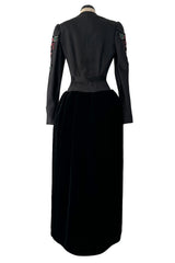 Fall 1978 Givenchy Haute Couture Original Runway Sample Black Silk & Velvet Dress w Beaded Sleeves