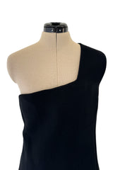 Minimalist Early 1960s James Galanos Couture Larger One Shoulder Black Crepe Long Column Dress