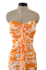 Exceptional Spring 2004 Oscar de la Renta Runway Printed Silk Chiffon Dress w Ruffle Skirt