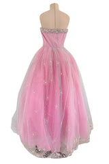Prettiest 2000s Oscar de la Renta Strapless Pink Tulle Dress w Extensive Beadwork