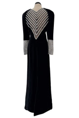 Incredible Fall 1986 Valentino by the Original Mr. Valentino Black Velvet Dress w Rhinestone Insets