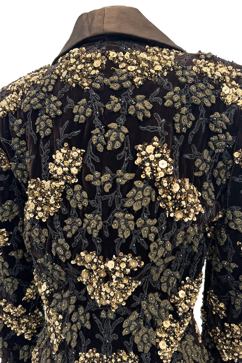 Exceptional 2004 John Anthony Couture Brown Velvet Heavily Hand Embroidered & Beaded Jacket