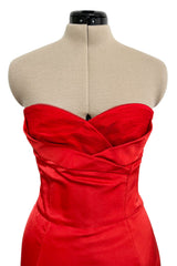 Pre-Fall 2013 Alexander McQueen by Sarah Burton Coral Red Silk Strapless Dress w Tulle Detailing
