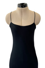 Exceptional 1970s George Stavropoulos Perfectly Minimalist Bias Cut Black Silk Chiffon Dress