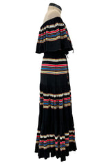 Spring 1977 Christian Dior by Marc Bohan Black Cotton Jersey Striped Off Shoulder Ruffled Dress