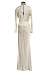 1970s Halston Couture by Roy Halston Bias Cut Silk Dress w Flared Sleeves & Keyhole Back Slit