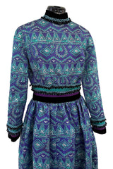 Gorgeous 1960s Unlabeled Metallic Blue Turquoise & Purple Beaded Dress
