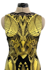 Extraordinary Resort 2010 Alexander McQueen Rare Black Embroidered Net over Yellow Silk Dress